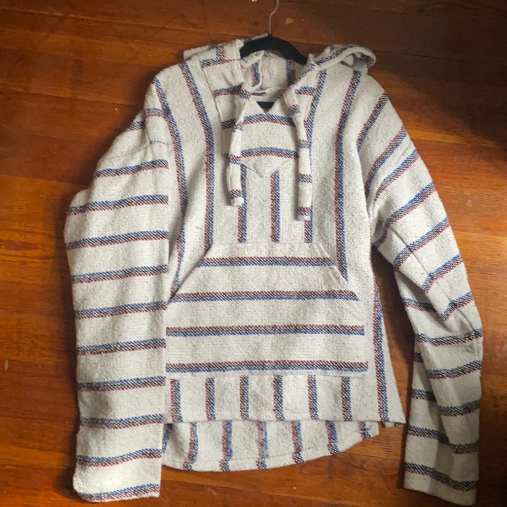 earthbound baja hoodie (white w/ red black & blue stripes)